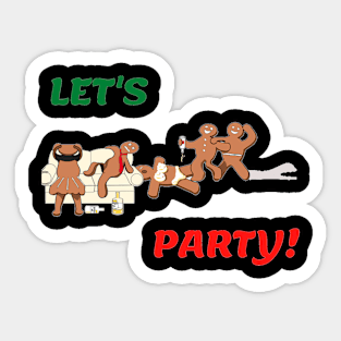 Gingerbread Christmas Party "Let's Party" Holiday Party Sticker